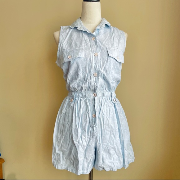 Vintage 90s Light Wash High Waisted Romper Jumpsuit - Picture 1 of 6